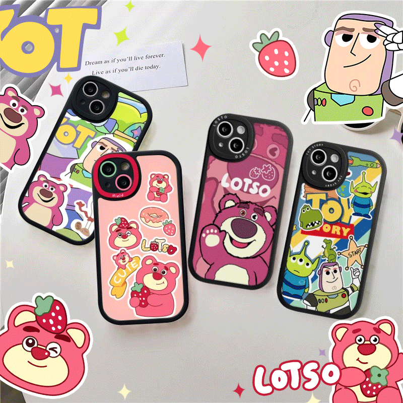 IPHONE Casing Ponsel Toy Story Lucu Kompatibel Untuk Iphone11Xr 7 8 6 6s Plus 14 13 12 Pro MAX X XS MAX SE 2020kartun Strawberry Bear Losto Lembut TPU Penutup Belakang