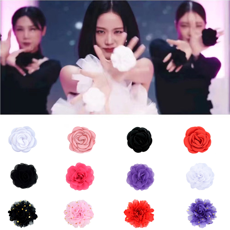 1pasang Jisoo Sama Tangan Goyang Bunga Adjustable Dance Prop Camellia Flower Finger Ring Korea Fashion Aksesoris Wanita