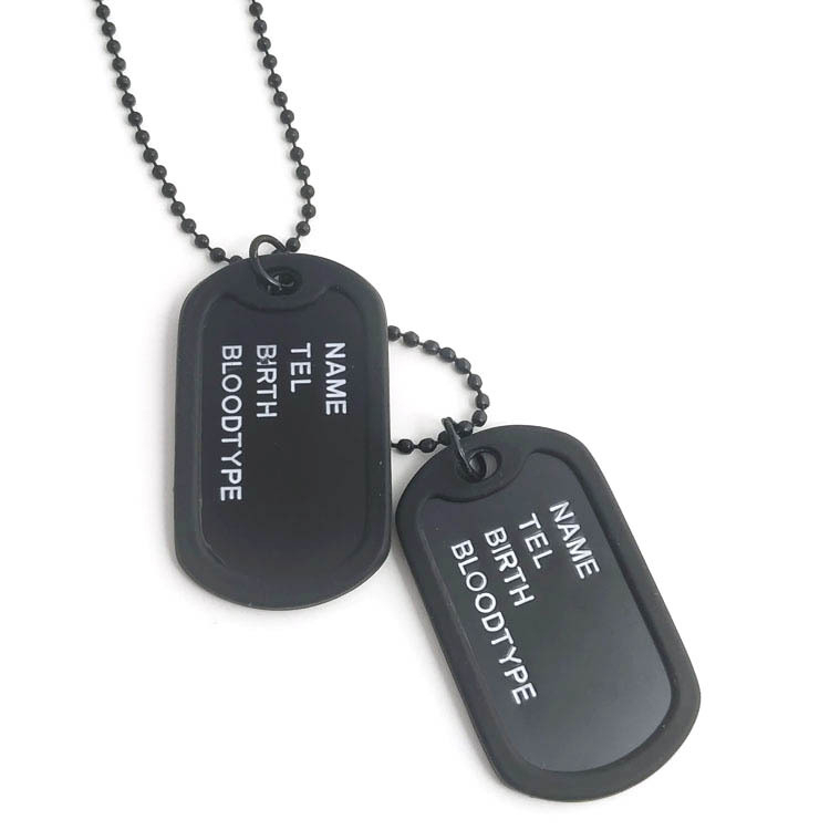 Kalung tentara army Rantai Berliontin 2 Dog Tag Hitam Gaya Militer