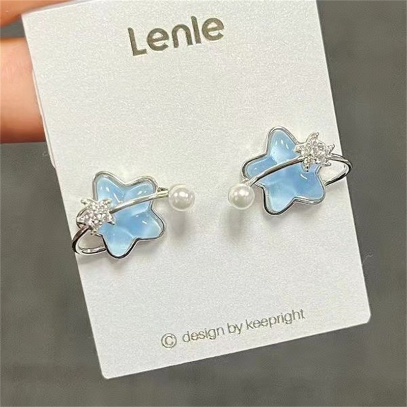 Anting Wanita Bintang Bulan Biru Versi Korea Fashion Produsen Stud Kecantikan Tinggi Harga Grosir