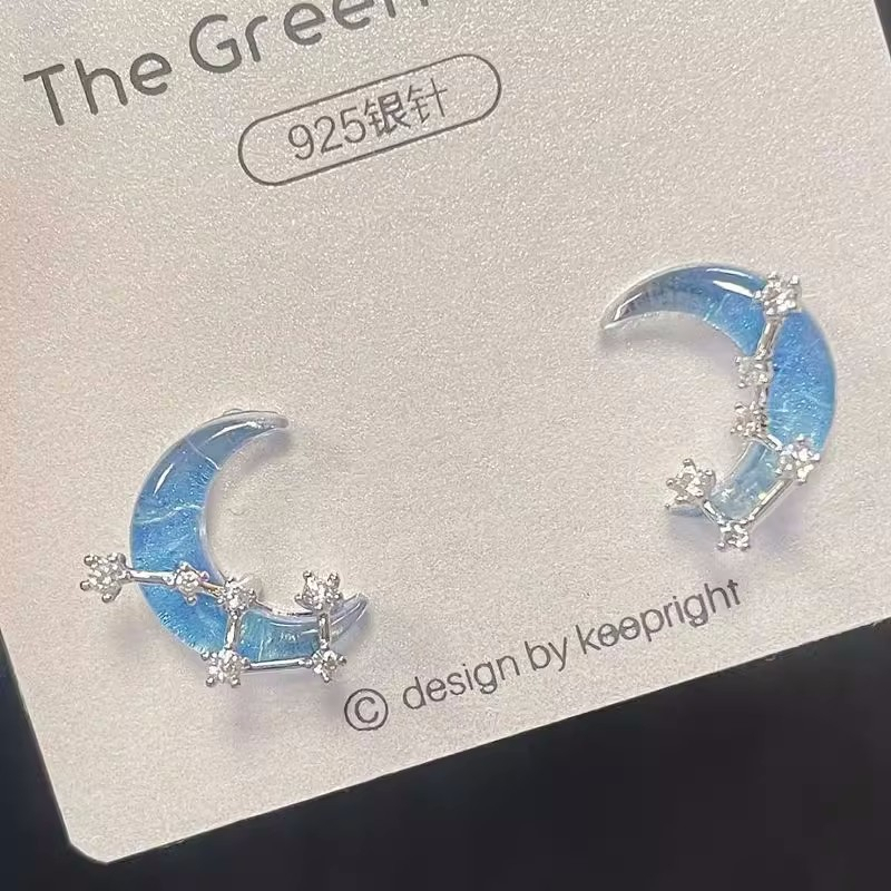 Anting Wanita Bintang Bulan Biru Versi Korea Fashion Produsen Stud Kecantikan Tinggi Harga Grosir