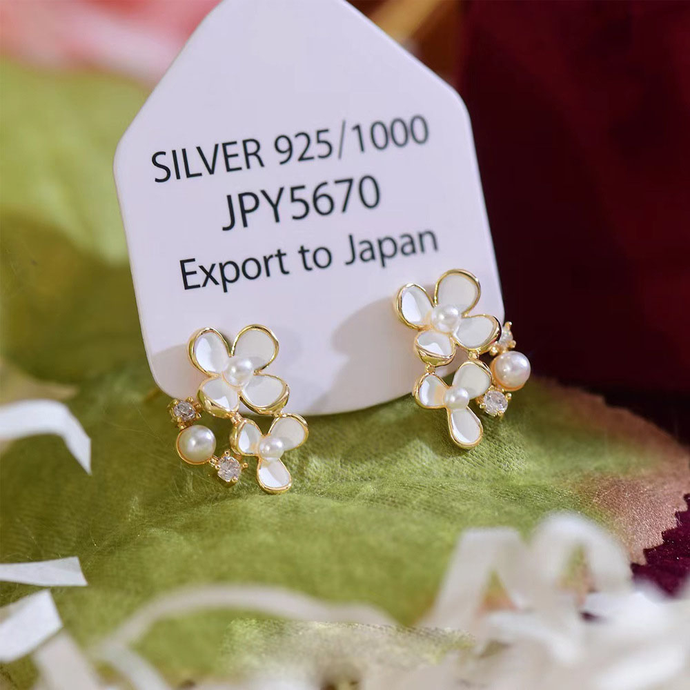 S925 Perak Jarum Mawar Anting Mutiara Wanita Stud Earrings Fashion Versi Korea Hadiah Ulang Tahun Sahabat