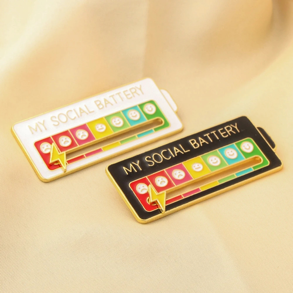 Kreatif Suasana Sosial Baterai Enamel Pin My Social Mood Bros Lencana Pin Lucu Interaktif Perhiasan Hadiah