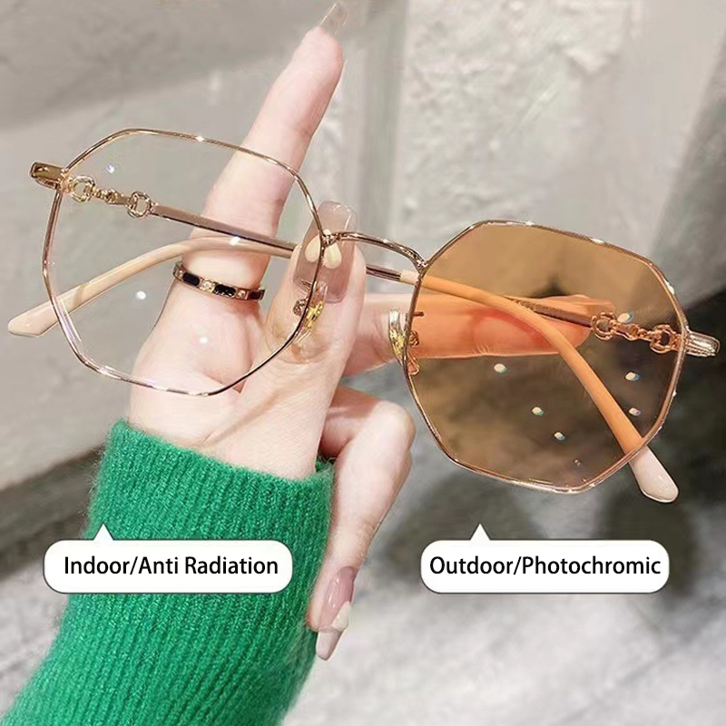 Kacamata Anti Radiasi Photochromic Bahan Metal Untuk Wanita Pria Pelindung Matahari Outdoor