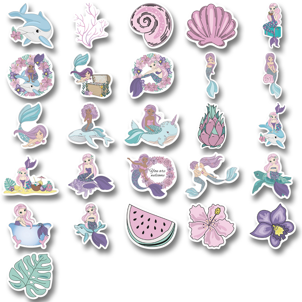 [in Stock] 56pcs pink Ungu mermaid Stiker Casing Ponsel iPad Helm Dekorasi Tahan Air sticker