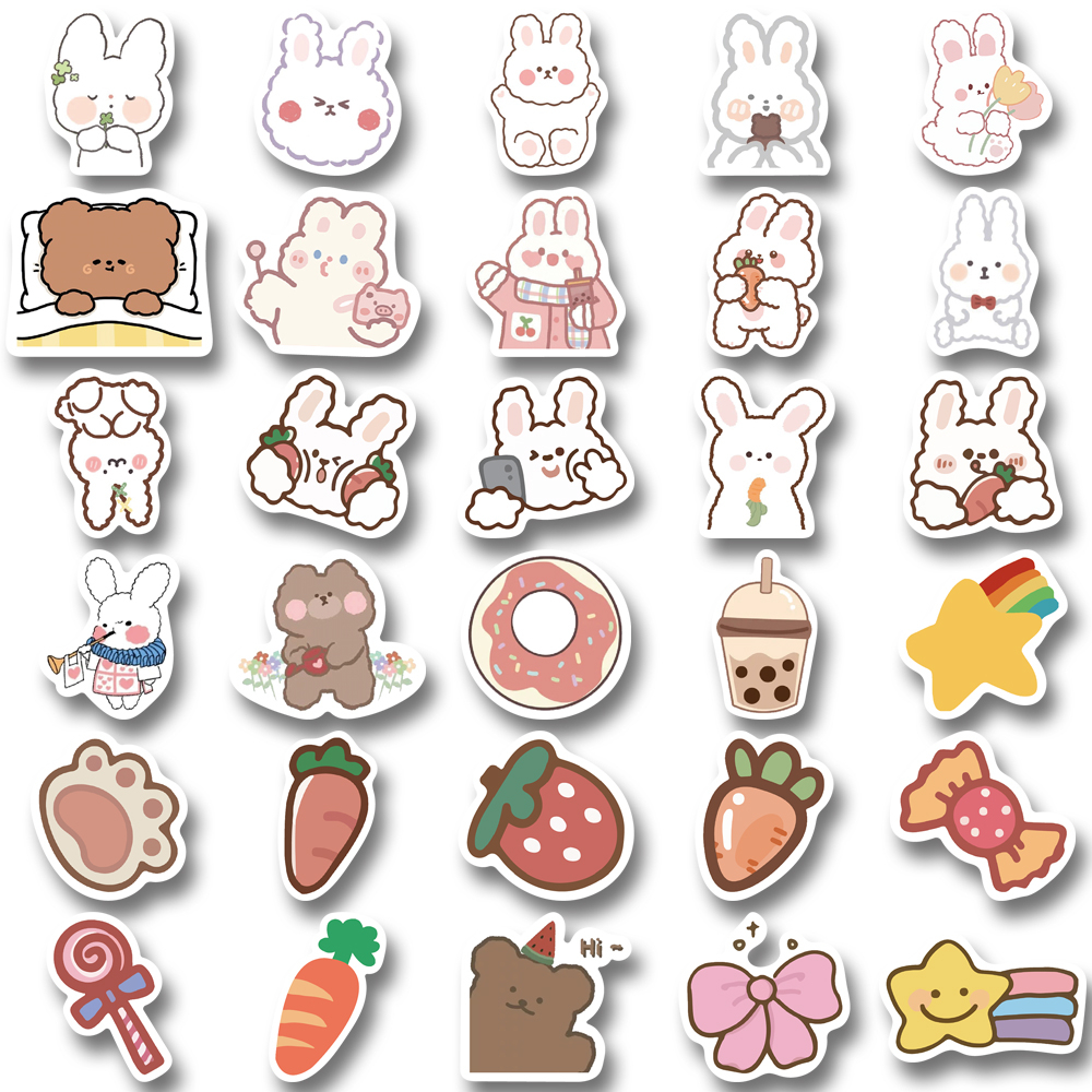 [in Stock] 90 Pcs Kartun Beruang Kecil Kelinci Lucu Stiker Super Cute Tangan Akun Stiker Susu Teh Cangkir Ponsel Helm Komputer Tahan Air Stiker Stiker