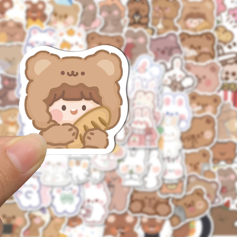 [in Stock] 90 Pcs Kartun Beruang Kecil Kelinci Lucu Stiker Super Cute Tangan Akun Stiker Susu Teh Cangkir Ponsel Helm Komputer Tahan Air Stiker Stiker