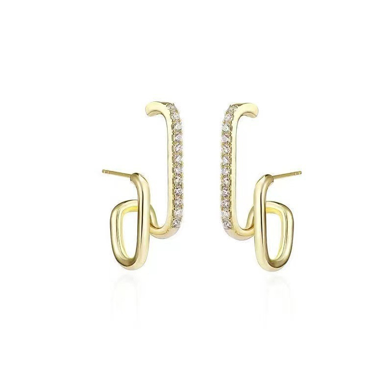 Double layer U-shaped earrings Aksesoris Berlian sparkle fashion Korea Wanita