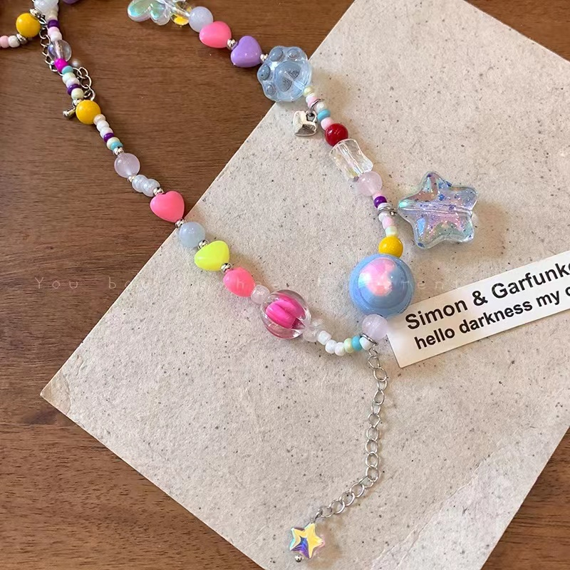 Kalung Cinta Bintang Permen Pelangi Perempuan Dopamin Musim Panas Gadis Pedas Kalung Rantai Klavikula