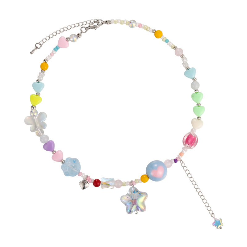 Kalung Cinta Bintang Permen Pelangi Perempuan Dopamin Musim Panas Gadis Pedas Kalung Rantai Klavikula