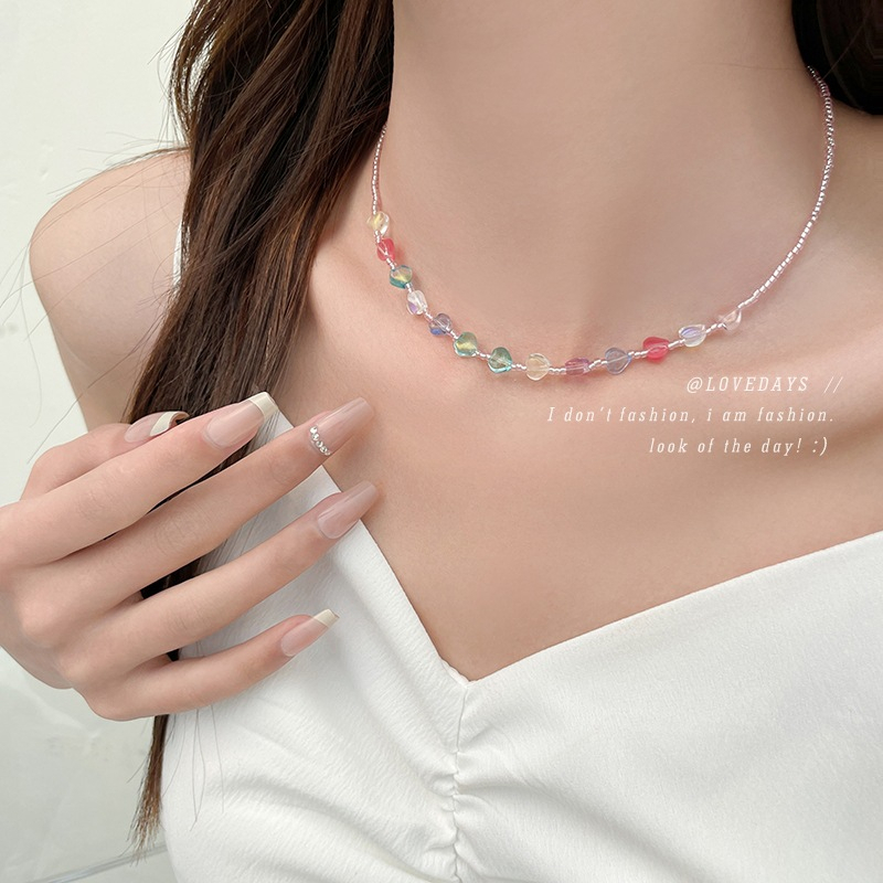 Gelang Kalung Hati Berkilau Warna-Warni Musim Panas Colorful Love Collar Chain Ornament