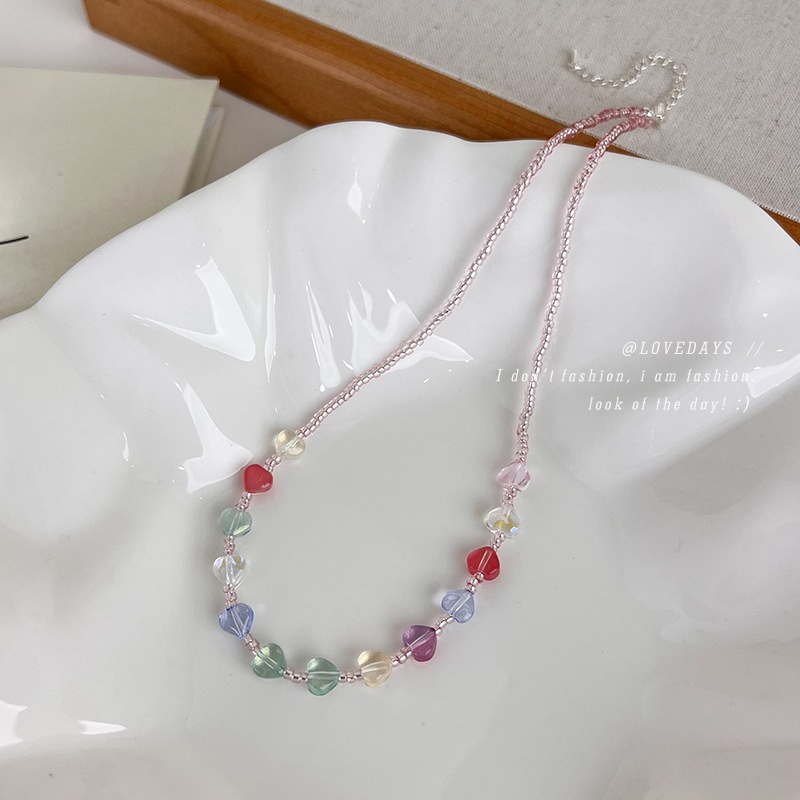 Gelang Kalung Hati Berkilau Warna-Warni Musim Panas Colorful Love Collar Chain Ornament