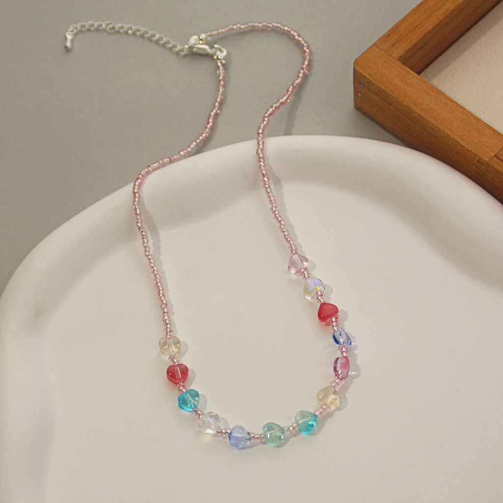 Gelang Kalung Hati Berkilau Warna-Warni Musim Panas Colorful Love Collar Chain Ornament