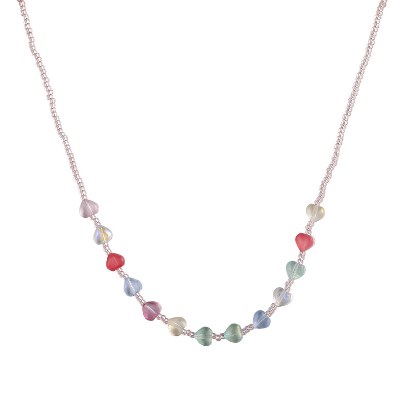 Gelang Kalung Hati Berkilau Warna-Warni Musim Panas Colorful Love Collar Chain Ornament