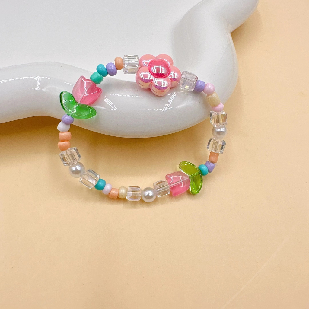 Gelang Kalung Kristal Tulip Bunga Warna-Warni Rainbow Dopamin Y2K Necklace Chain