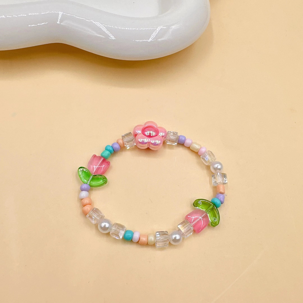 Gelang Kalung Kristal Tulip Bunga Warna-Warni Rainbow Dopamin Y2K Necklace Chain