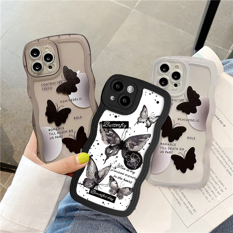 Romance Soft Case Desain Kupu-Kupu Hitam Untuk OPPO A17 A55 A7 A15 A54 A96 A95 A17k A16s A57 A77s A74 A16K A16 A12 A1k A72 A5 A76 A15 A35 A2 A5 A6S A57 A77s A57 A77s A73 A52 A3s A35 A12