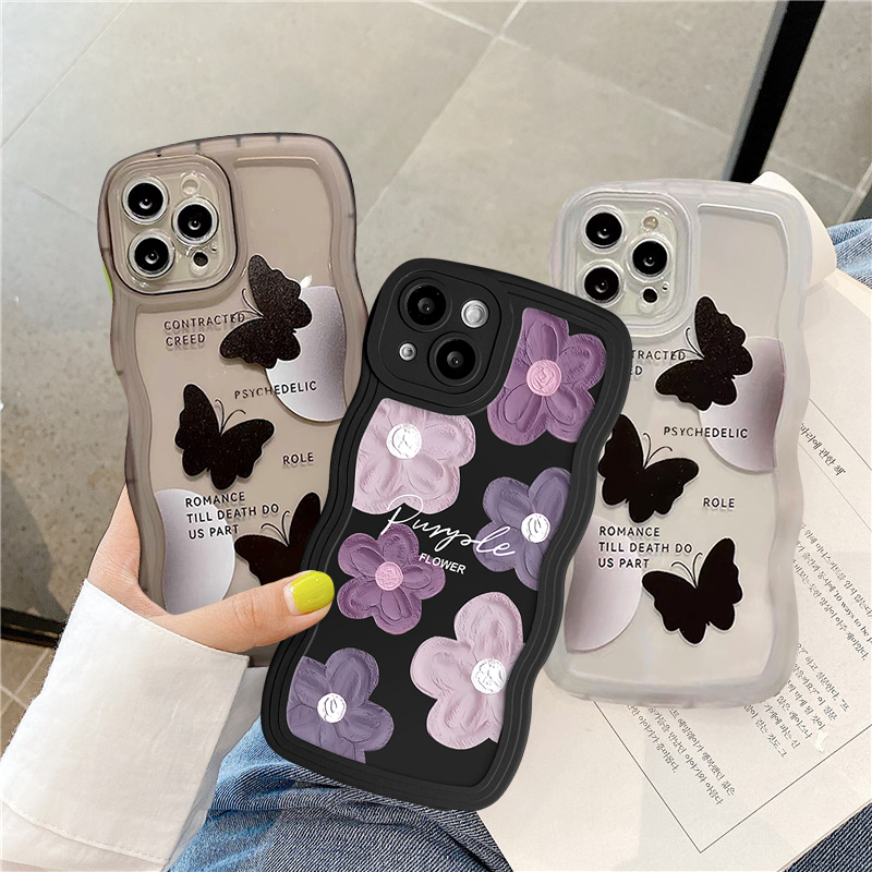 Fashion Romance Butterfly Soft Case Realme C15 C53 10 C55 C25 C35 5 5i 5s 6i C25s C12 C21Y C25Y C1 C1 C20A C20 Realme C11 2021 C20A C3 Shockproof Wavy Edge Soft TPU Cover