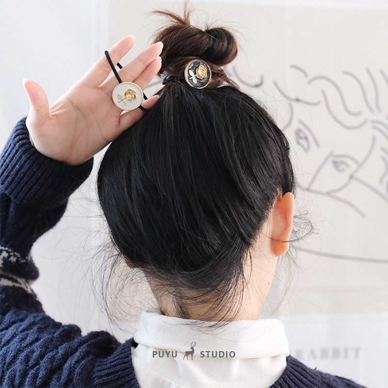 1pc Putih Hitam Aksesoris Rambut Mawar Ikat Rambut Pita Bunga scrunchies