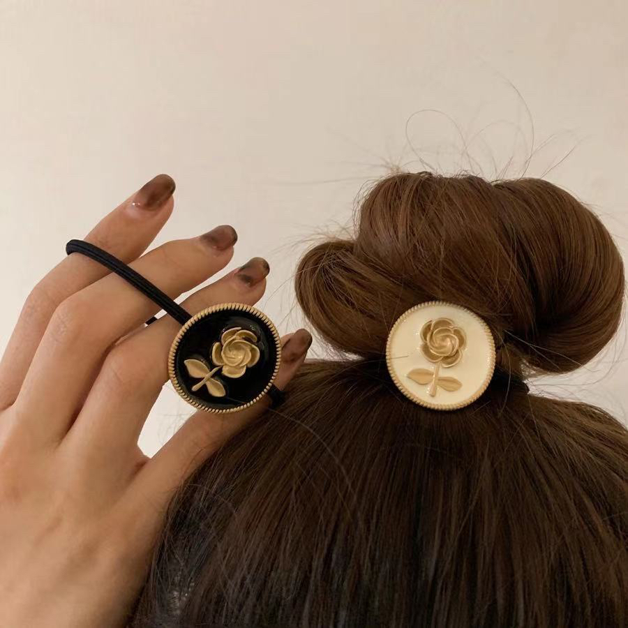 1pc Putih Hitam Aksesoris Rambut Mawar Ikat Rambut Pita Bunga scrunchies