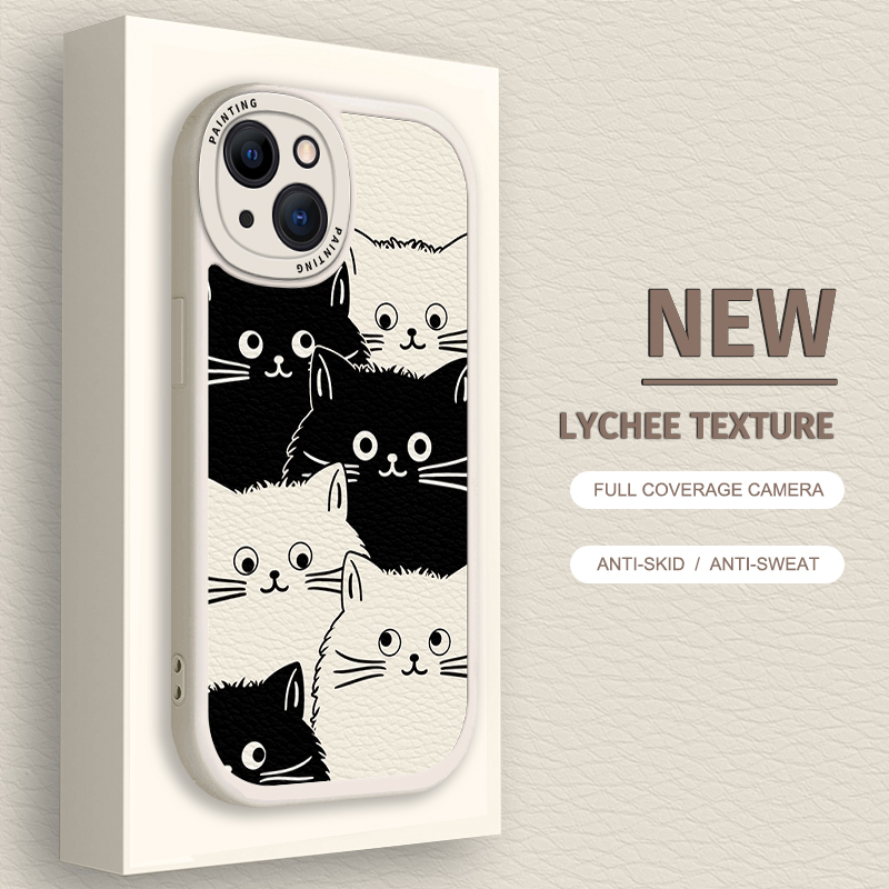 Case iPhone Untuk14 /13 /12 /11 Promax Gaya Simple Kucing Casing Soft Untuk Iphone6 /7 /8 Plus/X/XR/Xs Max Cover