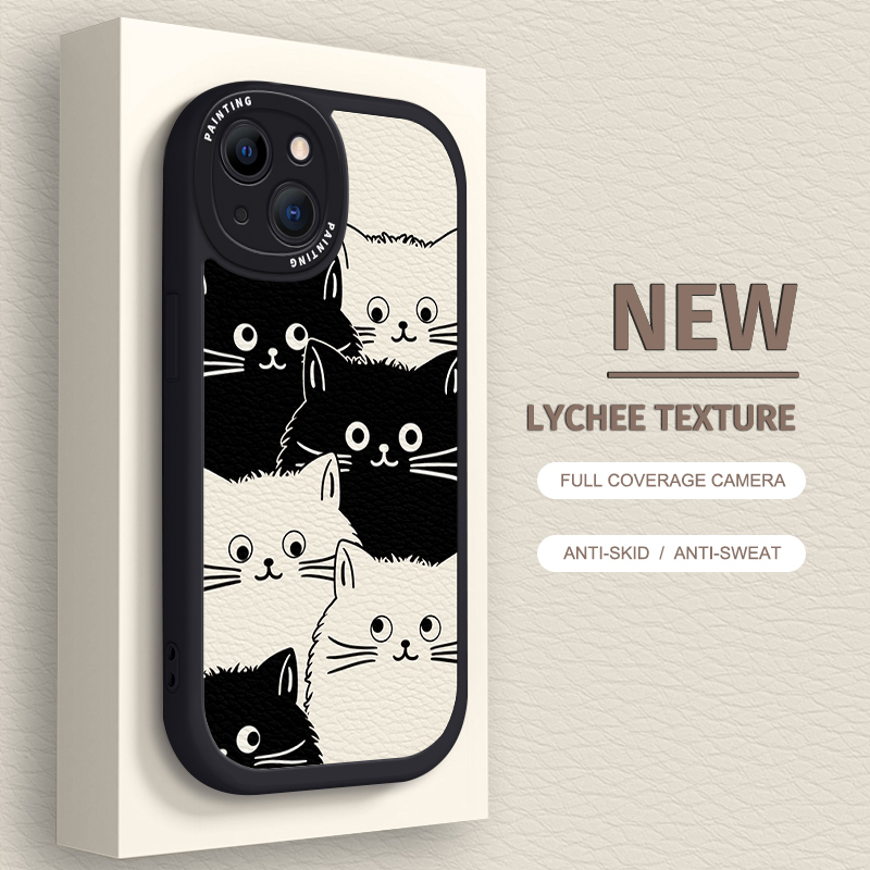 Case iPhone Untuk14 /13 /12 /11 Promax Gaya Simple Kucing Casing Soft Untuk Iphone6 /7 /8 Plus/X/XR/Xs Max Cover