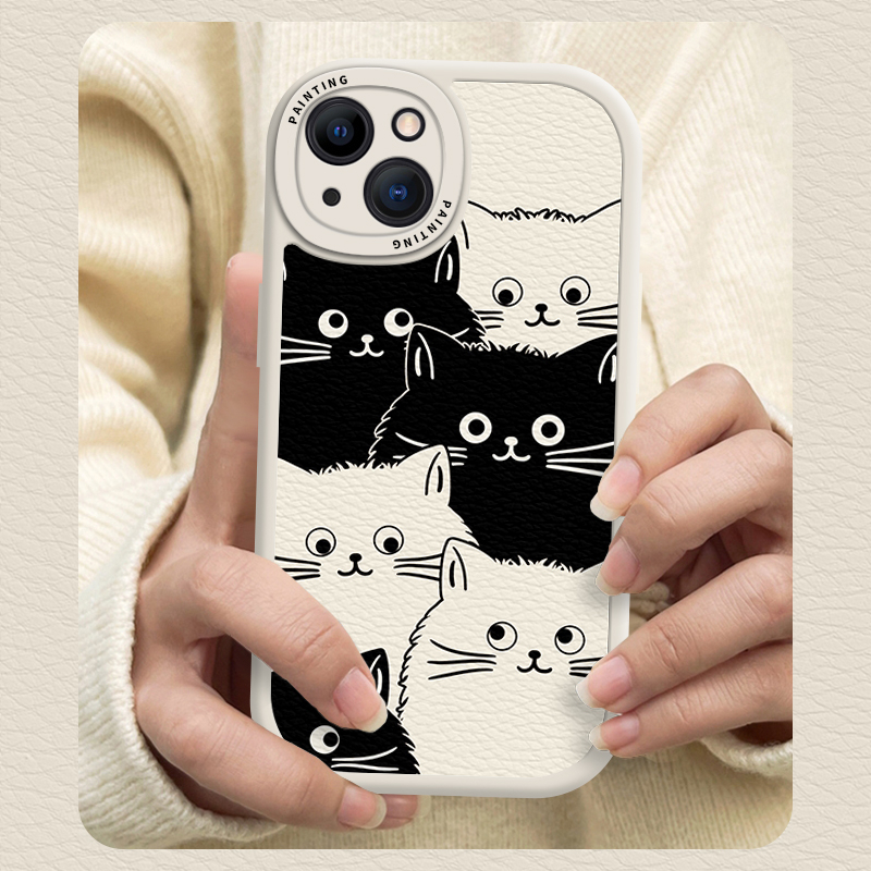 Case iPhone Untuk14 /13 /12 /11 Promax Gaya Simple Kucing Casing Soft Untuk Iphone6 /7 /8 Plus/X/XR/Xs Max Cover