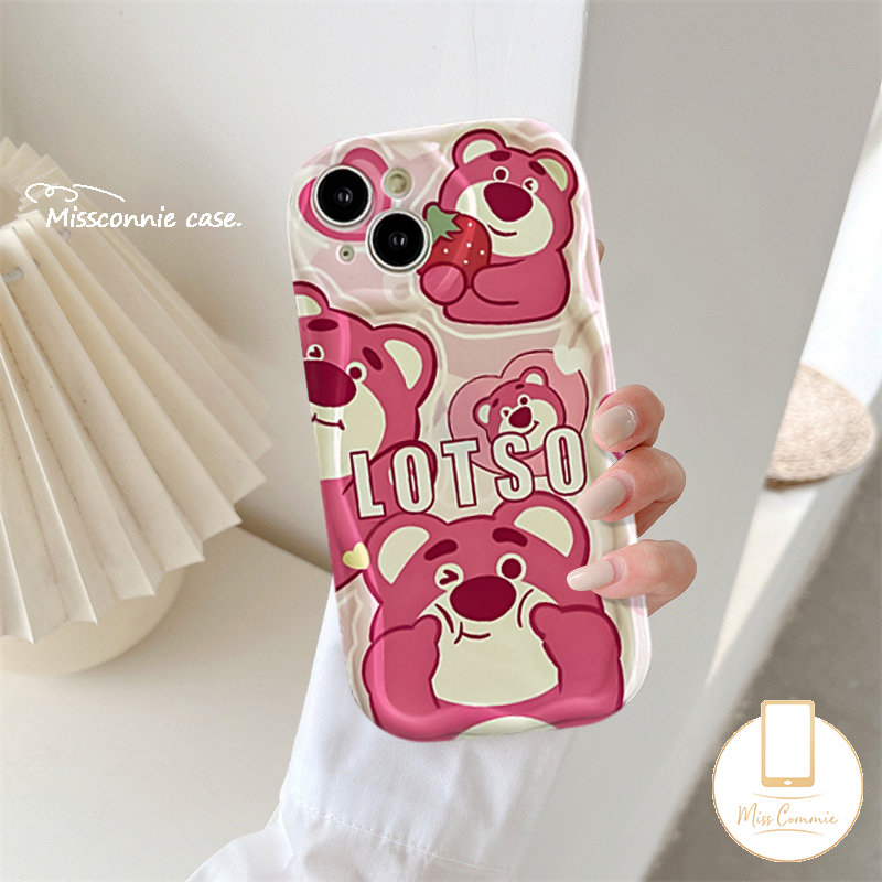 Untuk Oppo A95 A17 A15s A5 A5s A31 A9 A54 A16k A1K A52 A57 A76 A96 A77 A17K A15 A77S A7 A16 A74 A16s A12 A53 A55 A3s 3D Wavy Curved Edge Glossy Cute Manyo Strawberry Bear Soft Case