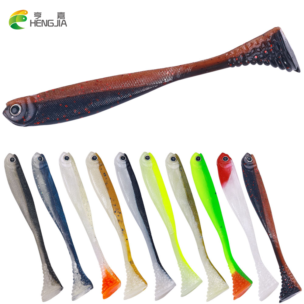 Hengjia 10Pcs /Pack Umpan Plastik Lembut 8cm3.5g /11cm4.8g Double COlor Soft Bait Swimbait T-Tail Soft Lure 10warna Bahan Silikon Lembut Buatan Umpan Pancing Cacing Umpan