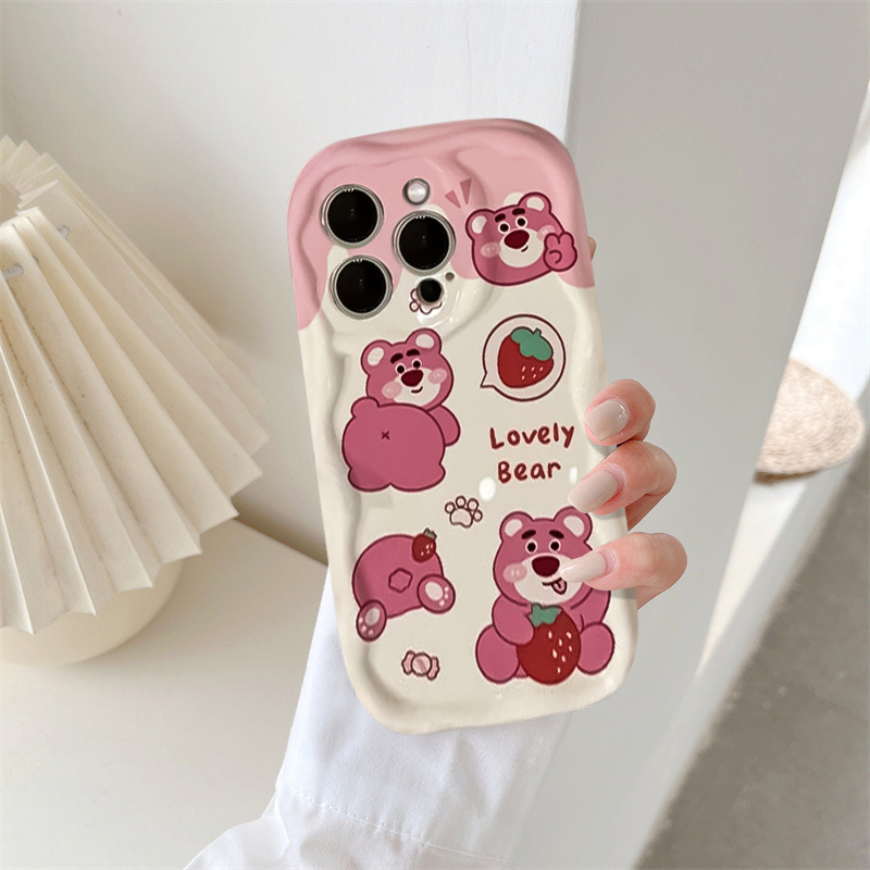 IPHONE Ins Fashion Cinta Hati Case Kompatibel Untuk Iphone11 14 12 13 Pro Max 7Plus XR X7 8 6s 6 Plus XS Max SE 2020 3D Bergelombang Tepi Melengkung Shockproof Lembut Glossy Penutup Belakang