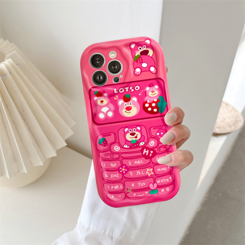 IPHONE Ins Fashion Cinta Hati Case Kompatibel Untuk Iphone11 14 12 13 Pro Max 7Plus XR X7 8 6s 6 Plus XS Max SE 2020 3D Bergelombang Tepi Melengkung Shockproof Lembut Glossy Penutup Belakang