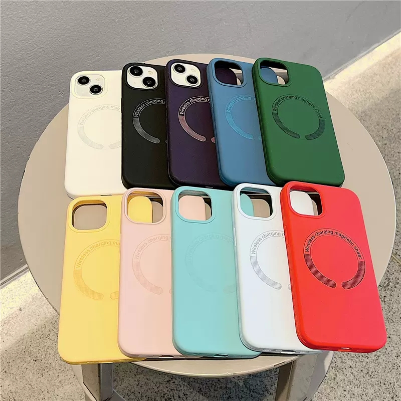 IPHONE Casing Silikon Cair Magnetik Iphone14 Kompatibel Untuk Iphone13 12 11 Pro Max 14ProMax Mendukung Penutup Pelindung Pengisian Nirkabel Magnetik Dengan Kemasan