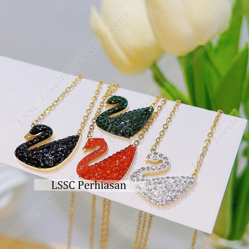 Kalung Titanium Swan Angsa Permata Emas 18K Anti Karat Cantik Aesthetic Korea Aksesoris Wanita Perhiasan