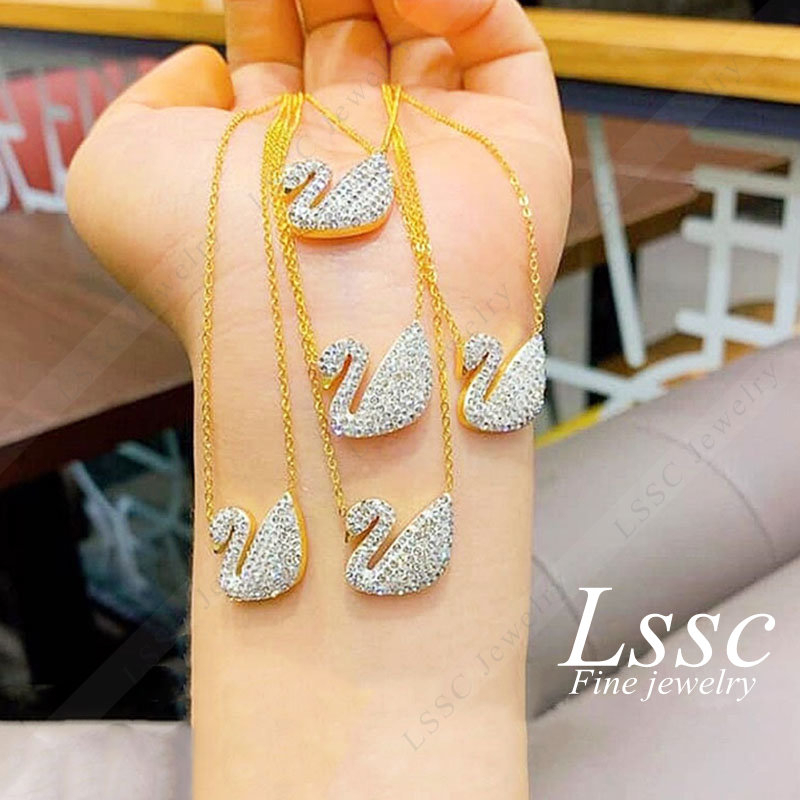 Kalung Titanium Swan Angsa Permata Emas 18K Anti Karat Cantik Aesthetic Korea Aksesoris Wanita Perhiasan