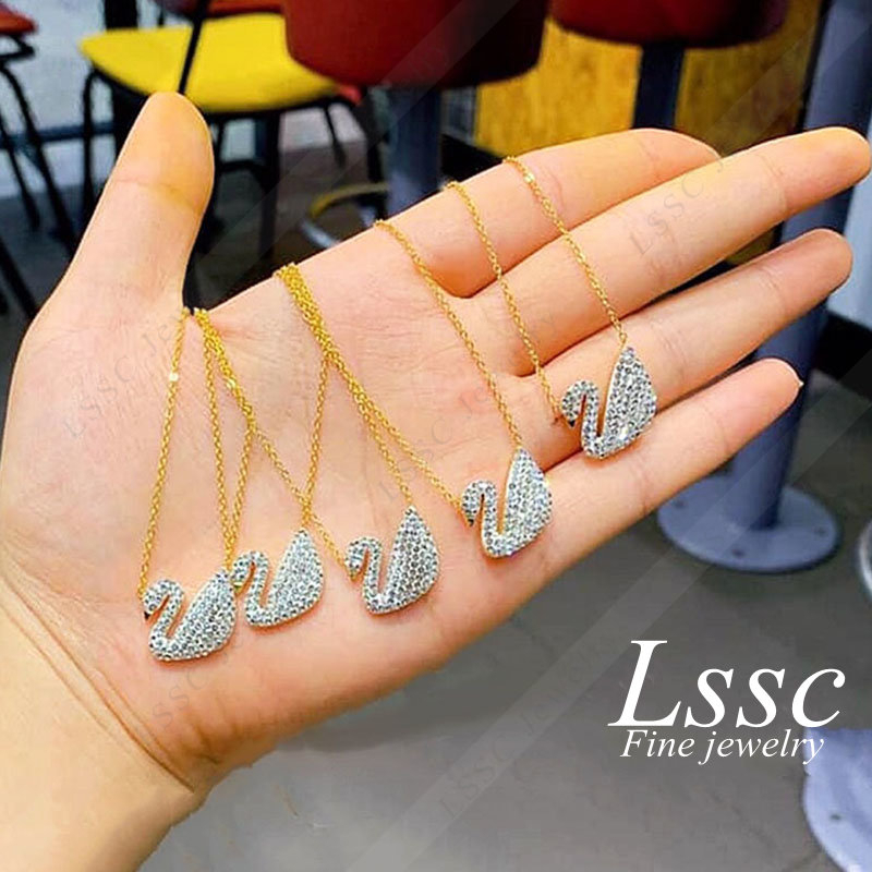 Kalung Titanium Swan Angsa Permata Emas 18K Anti Karat Cantik Aesthetic Korea Aksesoris Wanita Perhiasan