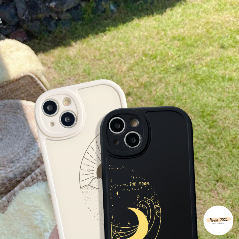 IPHONE Pasangan Case Bulan Matahari Kompatibel Untuk Iphone11 12 14 13 Pro Max6 6s 7 8 Plus XR X XS Max14 Plus Se2020Warna Solid Sederhana Penuh Pelindung Casing Ponsel TPU Lembut