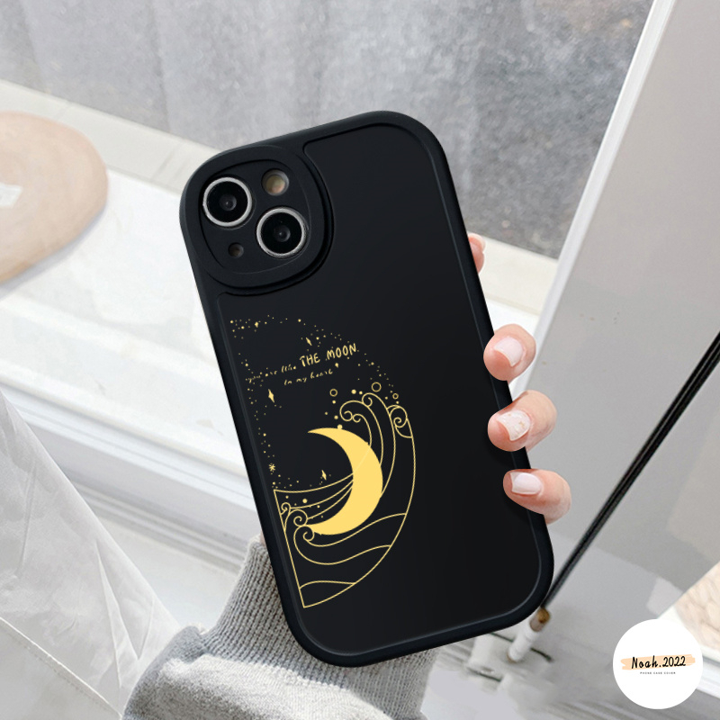 IPHONE Pasangan Case Bulan Matahari Kompatibel Untuk Iphone11 12 14 13 Pro Max6 6s 7 8 Plus XR X XS Max14 Plus Se2020Warna Solid Sederhana Penuh Pelindung Casing Ponsel TPU Lembut