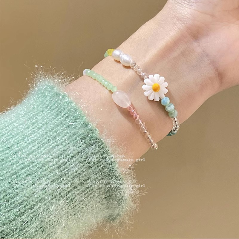 Korea Ins Musim Panas Daisy Kecil Gelang Wanita Bohemian Handmade Manik-Manik Beruang Gelang