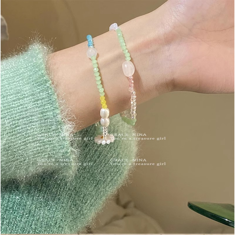 Korea Ins Musim Panas Daisy Kecil Gelang Wanita Bohemian Handmade Manik-Manik Beruang Gelang