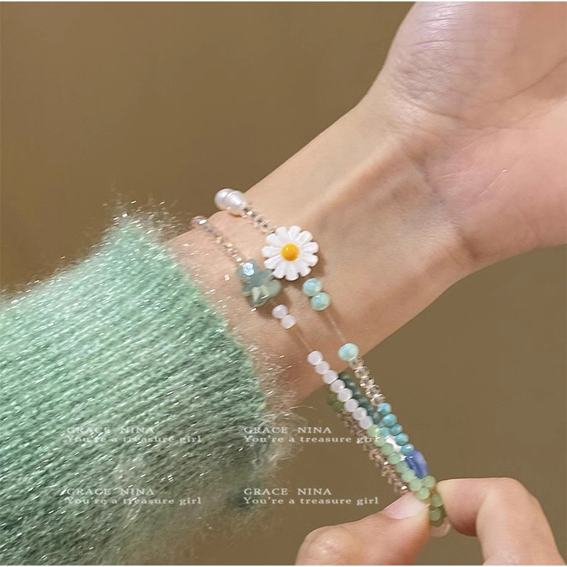 Korea Ins Musim Panas Daisy Kecil Gelang Wanita Bohemian Handmade Manik-Manik Beruang Gelang