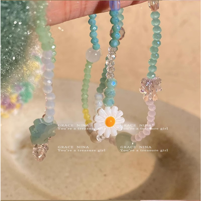 Korea Ins Musim Panas Daisy Kecil Gelang Wanita Bohemian Handmade Manik-Manik Beruang Gelang