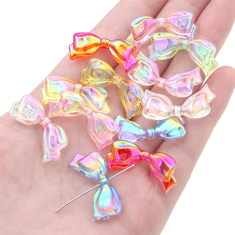 13*29mm Acrylic Bow Charm Beads Multicolor Transparan Tie Beads Untuk Aksesoris Membuat Kerajinan Perhiasan Handmade DIY