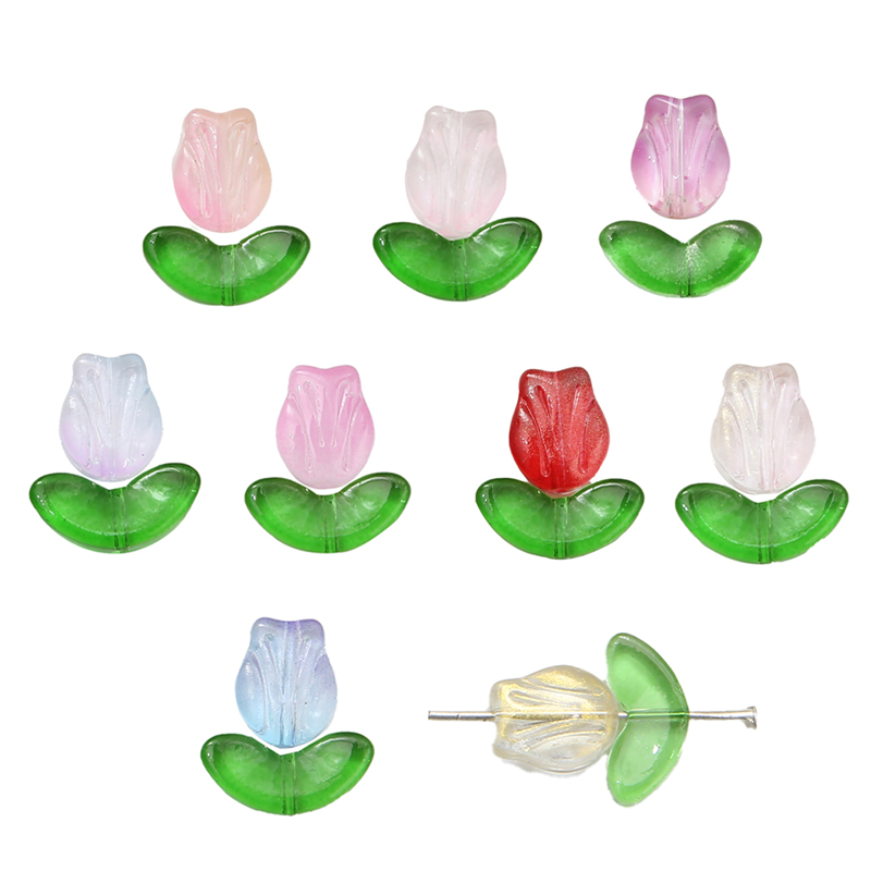 10set Bunga Tulip Lampwork Manik-Manik Kaca Kombinasi Multicolor Manik-Manik Longgar DIY Gelang Membuat Perhiasan Aksesoris