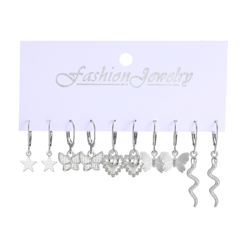 6pcs 1set Mode Kombinasi Anting Cinta Bintang Kupu-Kupu Rumbai Kombinasi Ear Hook Earrings Untuk Wanita Perhiasan Aksesoris Hadiah