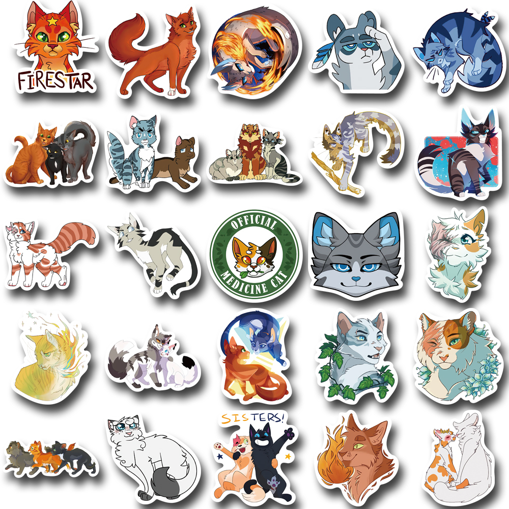 [in Stock]50pcs Warriors Cats Kartun Anime Stiker Laptop Komputer Cangkir Air Ponsel Dekorasi Tahan Air Decal stickers