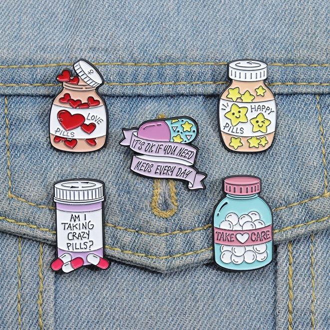 Cute Love Star Pills Enamel Pin Lucu Its Ok Untuk Ambil Meds Bros Kerah Lencana Perawatan Kesehatan Mental Perhiasan Hadiah Untuk Teman Anak