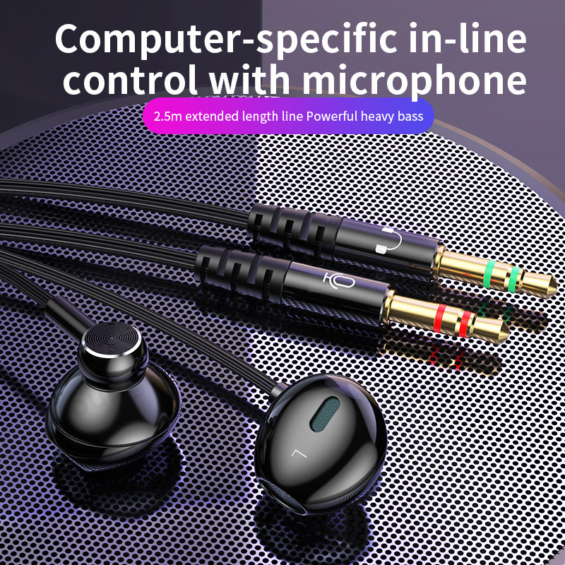 2.5 /1.5M Dual Plug Komputer Kartu Suara Earphone 9D HiFi Suara Bass PC Earbud 3.5mm Audio In Ear Headset Dengan Mic