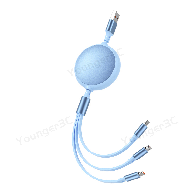 Kabel Circular Shell Aluminium 100W 3in1 Fast Charging Telescopic Data Cable Kabel Cas USB 6A Untuk Micro Tipe C