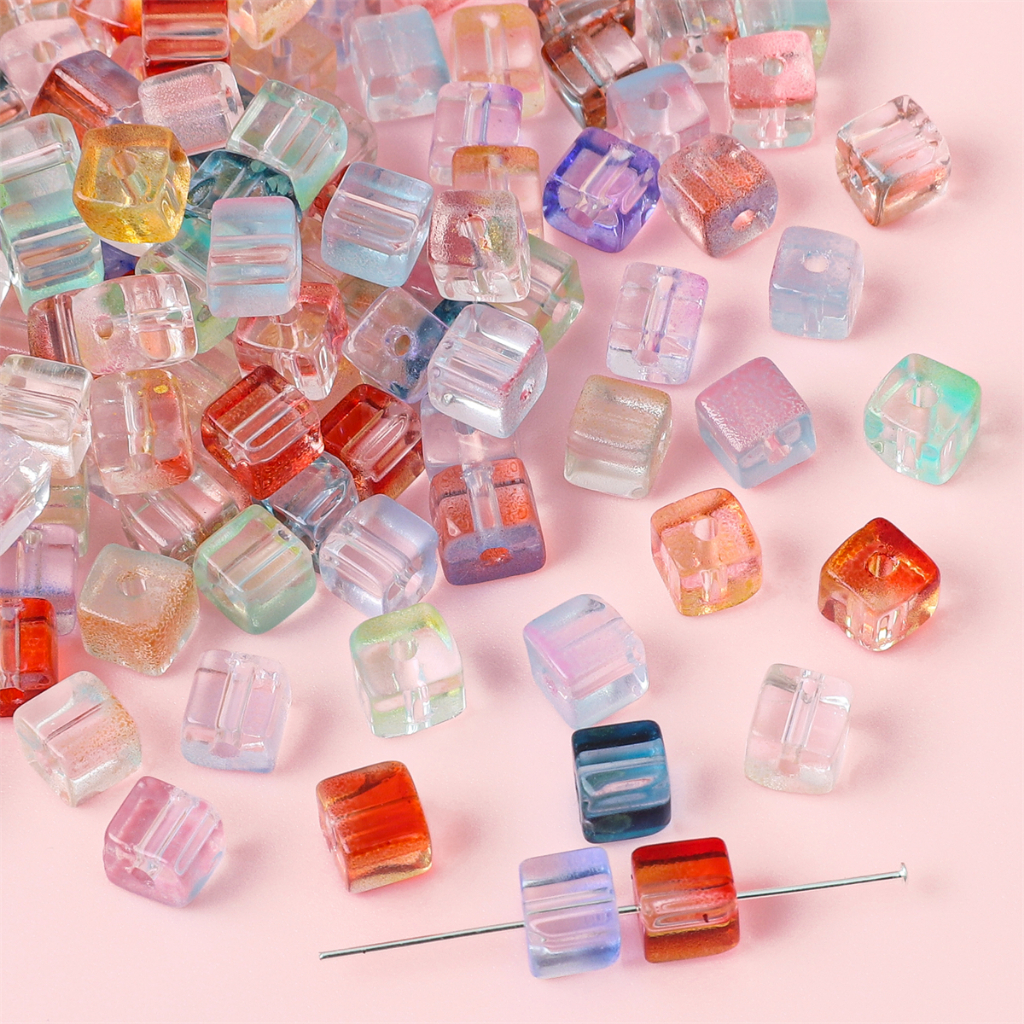 30pcs/pack 7mm Gradual Color cube Sugar beads Square Glass beads Kaca Longgar Berjarak Manik Membuat Perhiasan handmade Diy Aksesoris