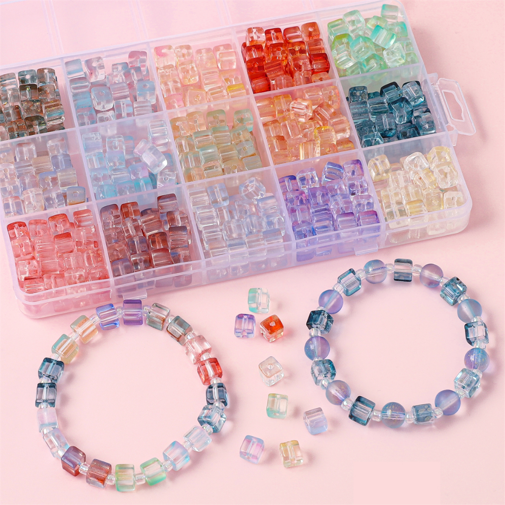 30pcs/pack 7mm Gradual Color cube Sugar beads Square Glass beads Kaca Longgar Berjarak Manik Membuat Perhiasan handmade Diy Aksesoris